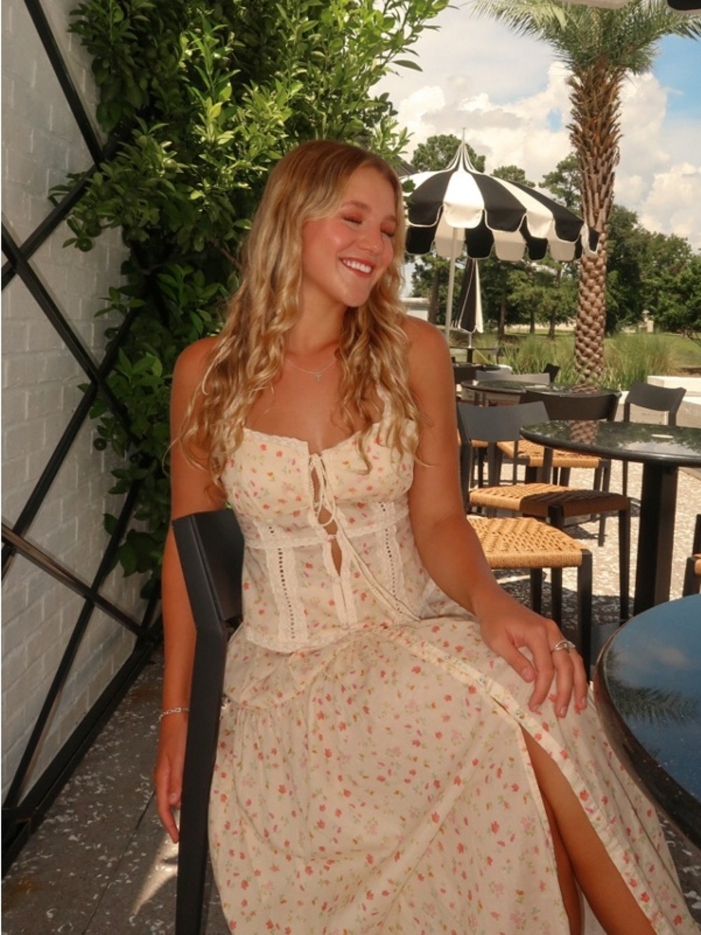 For Love & Lemons x Nuuly Morgan Corset Top Lace-Trim Floral Camisole in Cream